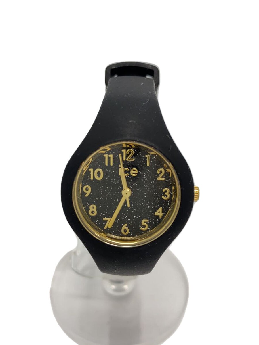 ice watch◆クォーツ腕時計/アナログ/ラバー/GLD/BLK/015 347