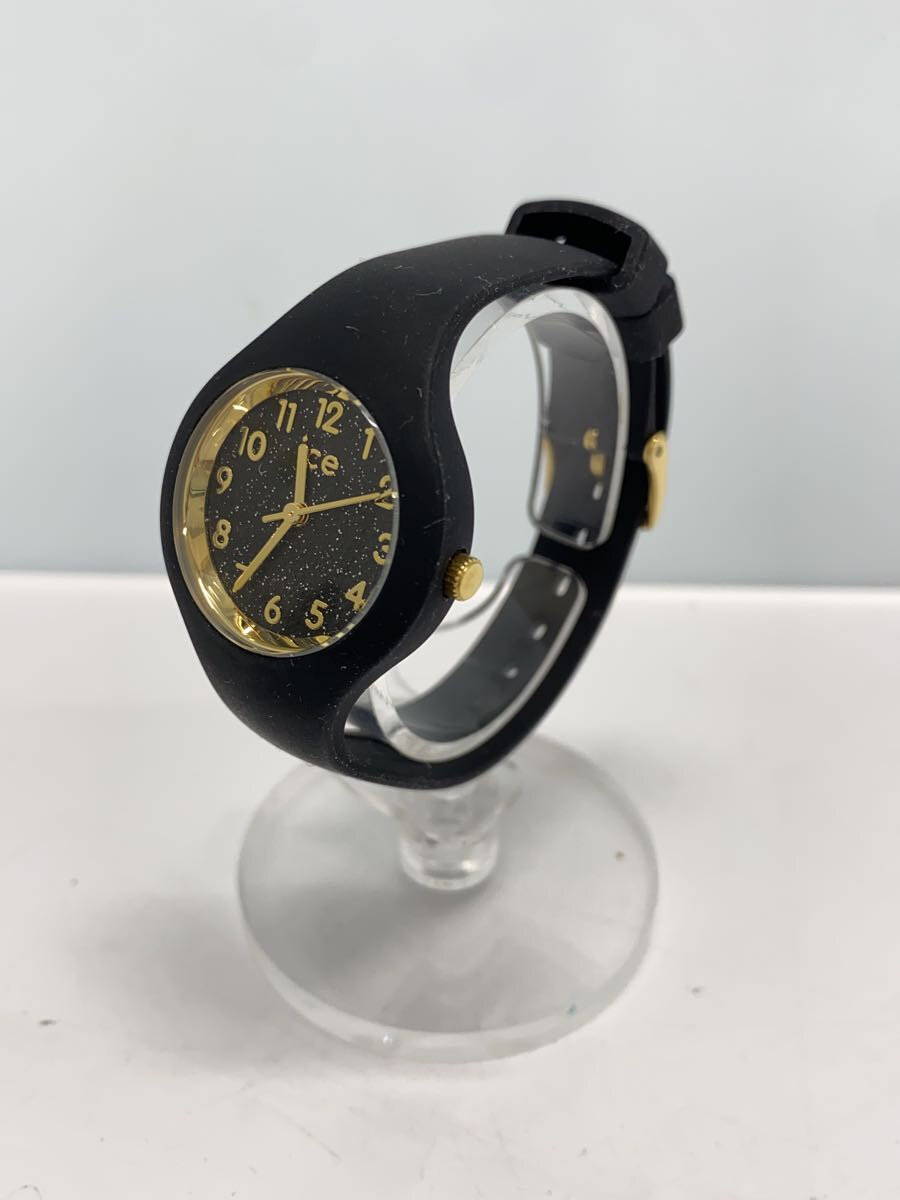【中古】ice watch◆クォーツ腕時計/アナログ/ラバー/GLD/BLK/015 347//【服飾雑貨他】