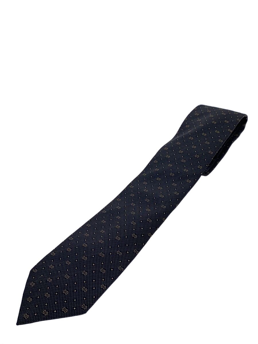 【中古】GUCCI◆ネクタイ/シルク/BLK/総柄/メンズ【服飾雑貨他】