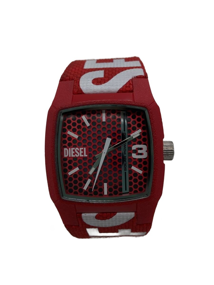 【中古】DIESEL◆クリフハンガー/ソーラー腕時計/アナログ/--/RED/RED/DZ-2168【服飾雑貨他】