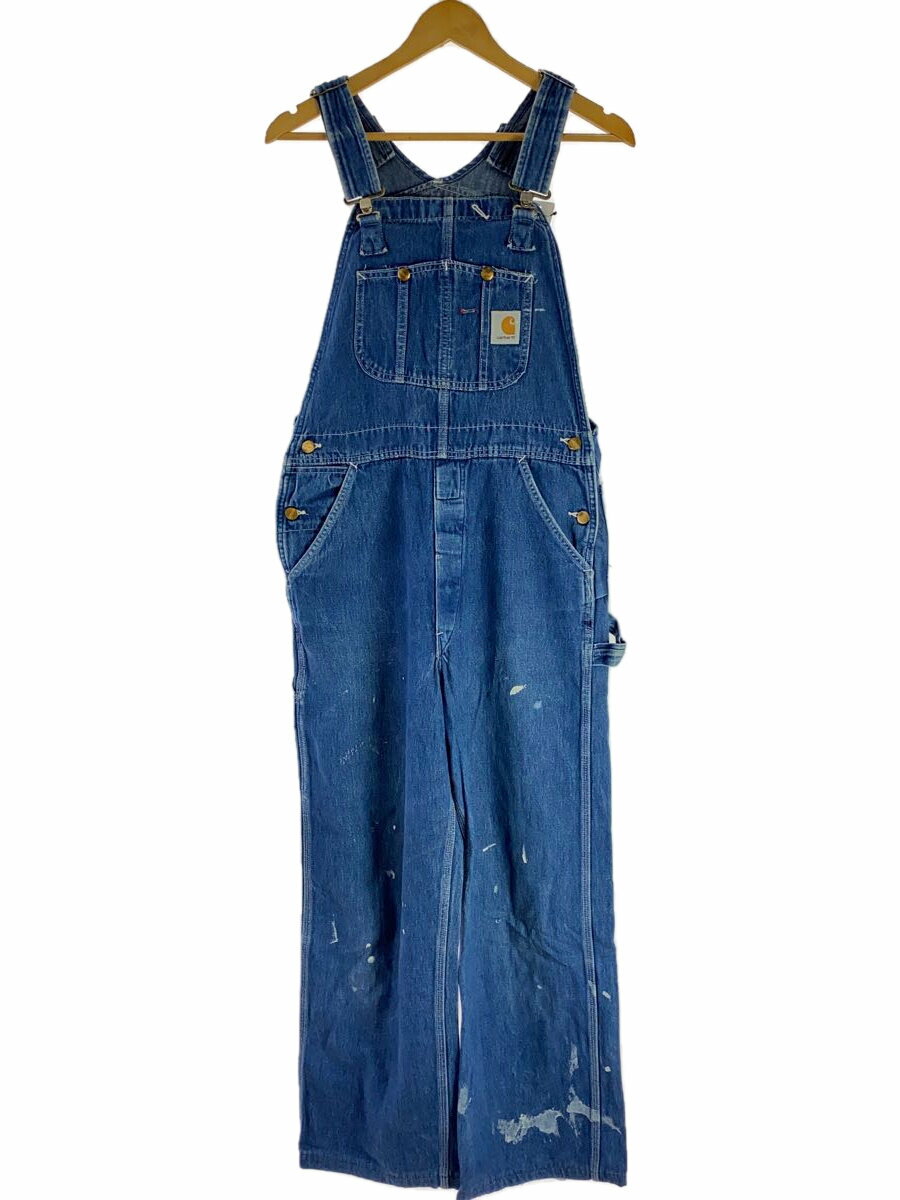 【中古】Carhartt◆ペイント加工/オーバーオール/34/デニム/BLU/無地【メンズウェア】