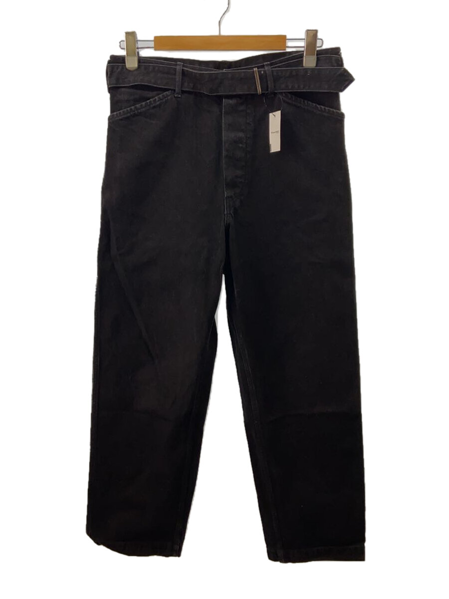 【中古】COMOLI◆17SS/ベルテッドデニムパンツ/2/黒/ブラックデニム/K01-03005/裾擦れ・使用感【メンズウェア】