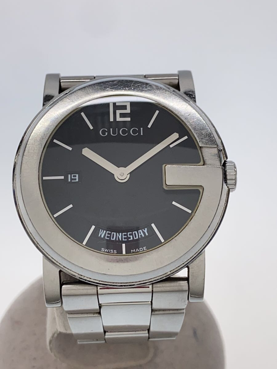 【中古】GUCCI◆クォーツ腕時計/アナログ/ステンレス/BLK/SLV/101M//【服飾雑貨他】