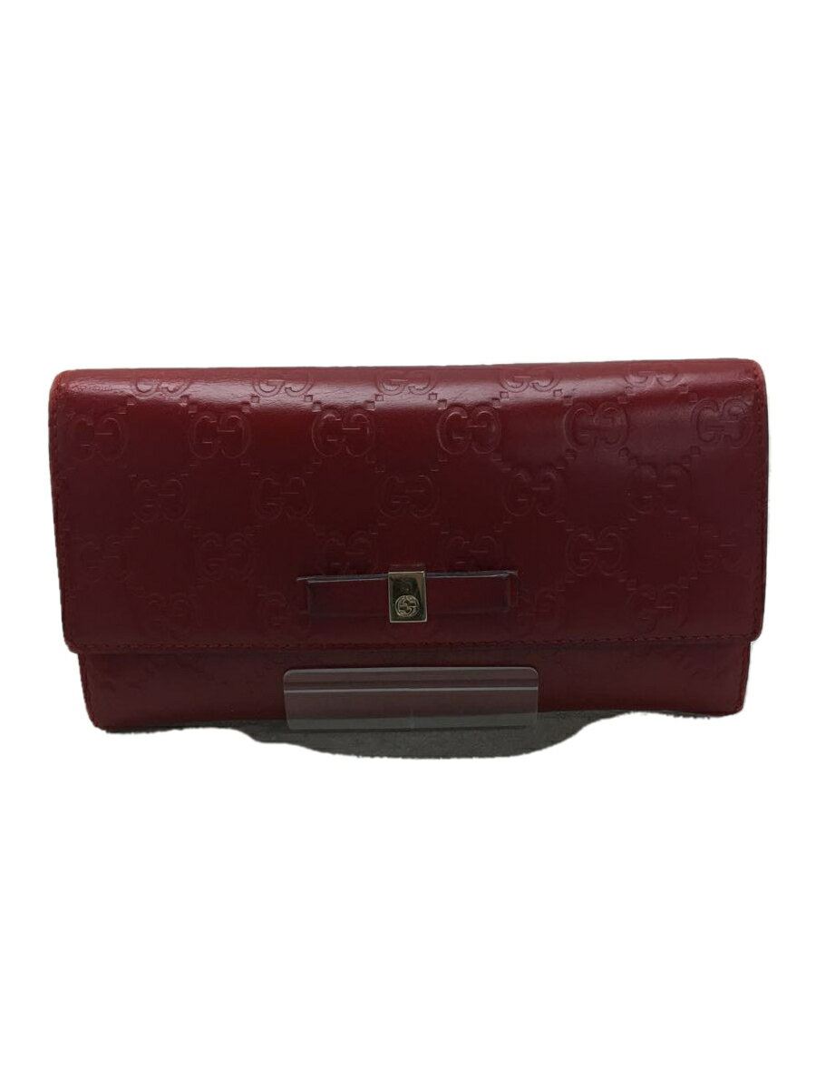 【中古】GUCCI◆長サイフ_グッチシマ/レザー/RED/総柄/レディース【服飾雑貨他】