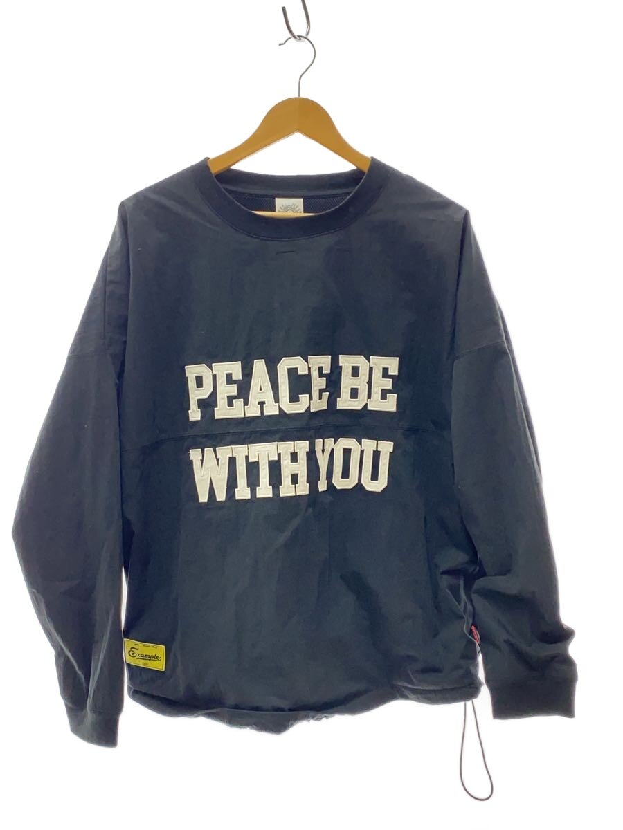 EXAMPLE◆PEACE NYLON BIG SILHOUETTE/スウェット/L/ナイロン/ブラック/無地