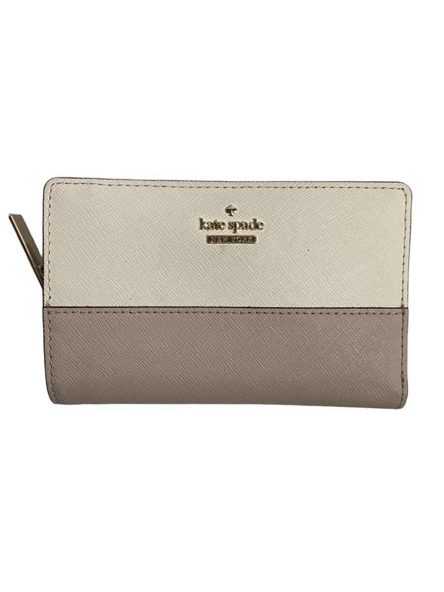 【中古】kate spade new york◆2つ折り財布/レザー/ベージュ/クリーム/無地/レディ...