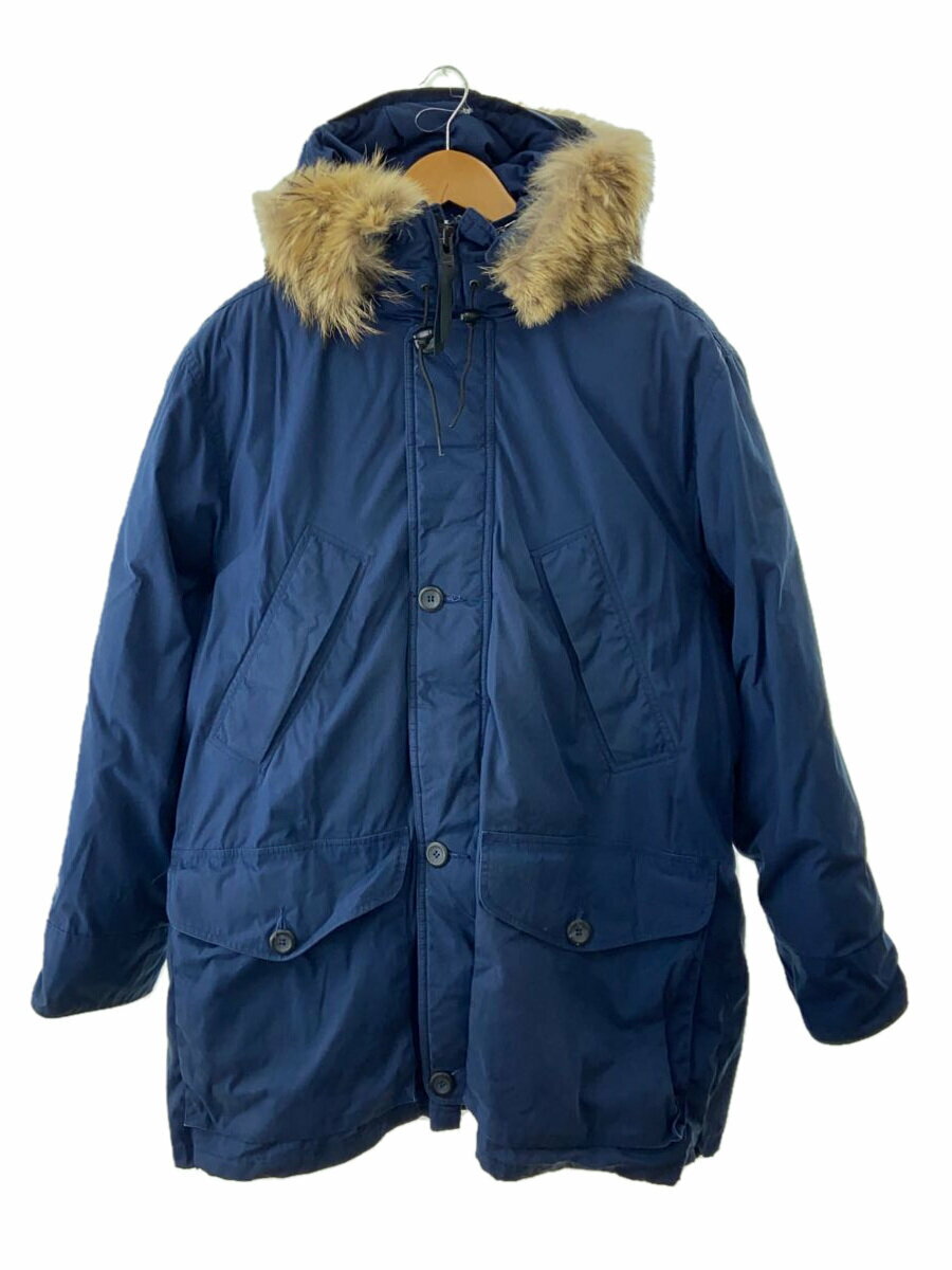 【中古】EDDIE BAUER◆Vintage/70s~80s/黒タグ/ダウンジャケット/カナダ製/コヨーテファー/SIZE:L/NVY【メンズウェア】