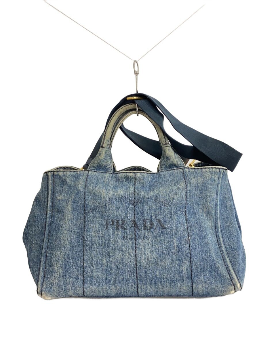 【中古】PRADA◆トートバッグ/キャンバス/BLU【バッグ】