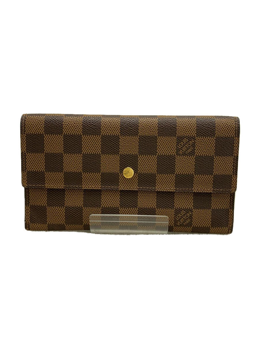 【中古】LOUIS VUITTON◆ポルト・トレゾール・インターナショナル_ダミエ・エベヌ_BRW/PVC/BRW/レディース【服飾雑貨他】