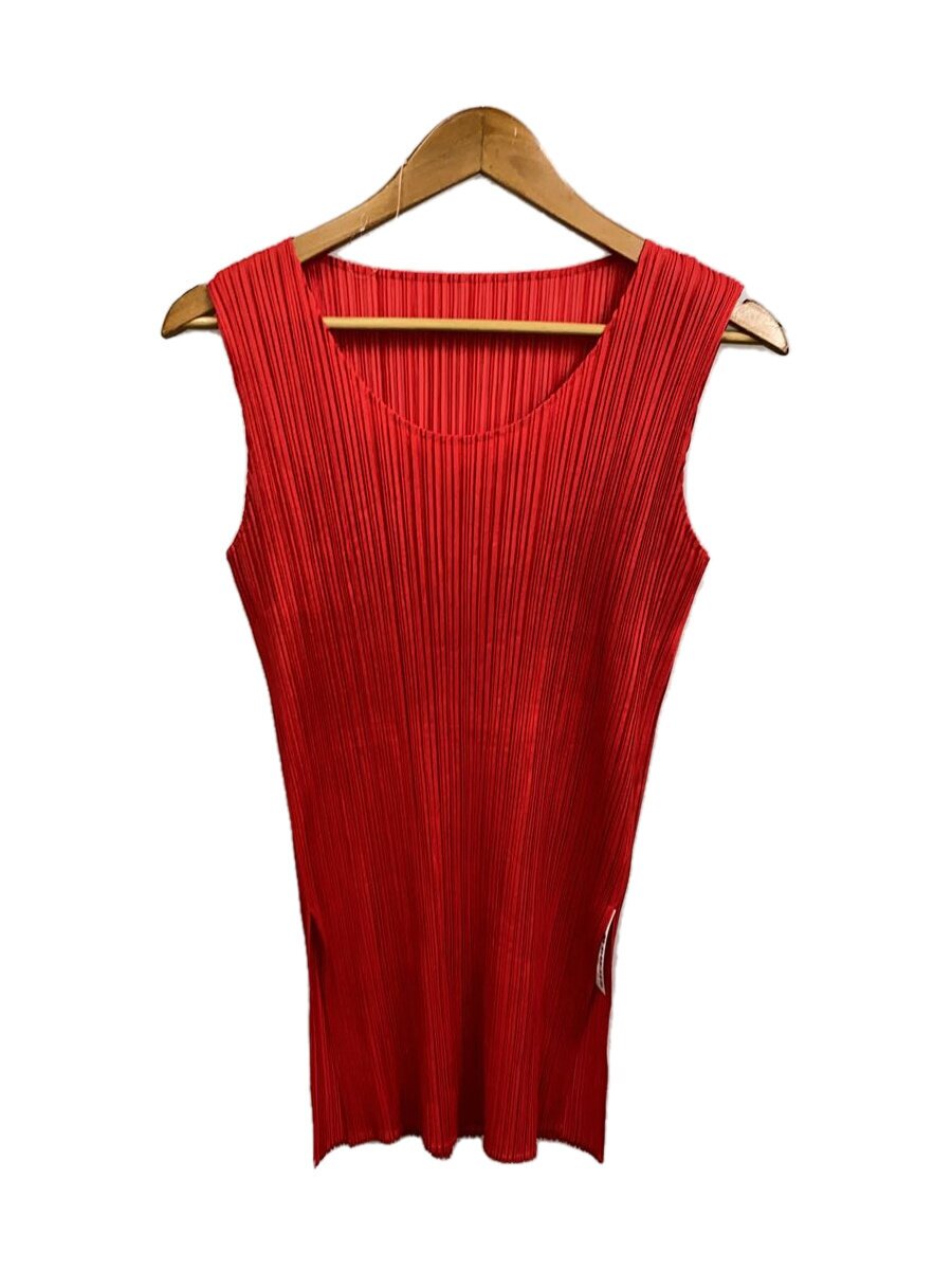 【中古】PLEATS PLEASE ISSEY MIYAKE◆ノースリーブカットソー/4/ポリエステル/RED/無地/PP84-JK615【レディースウェア】
