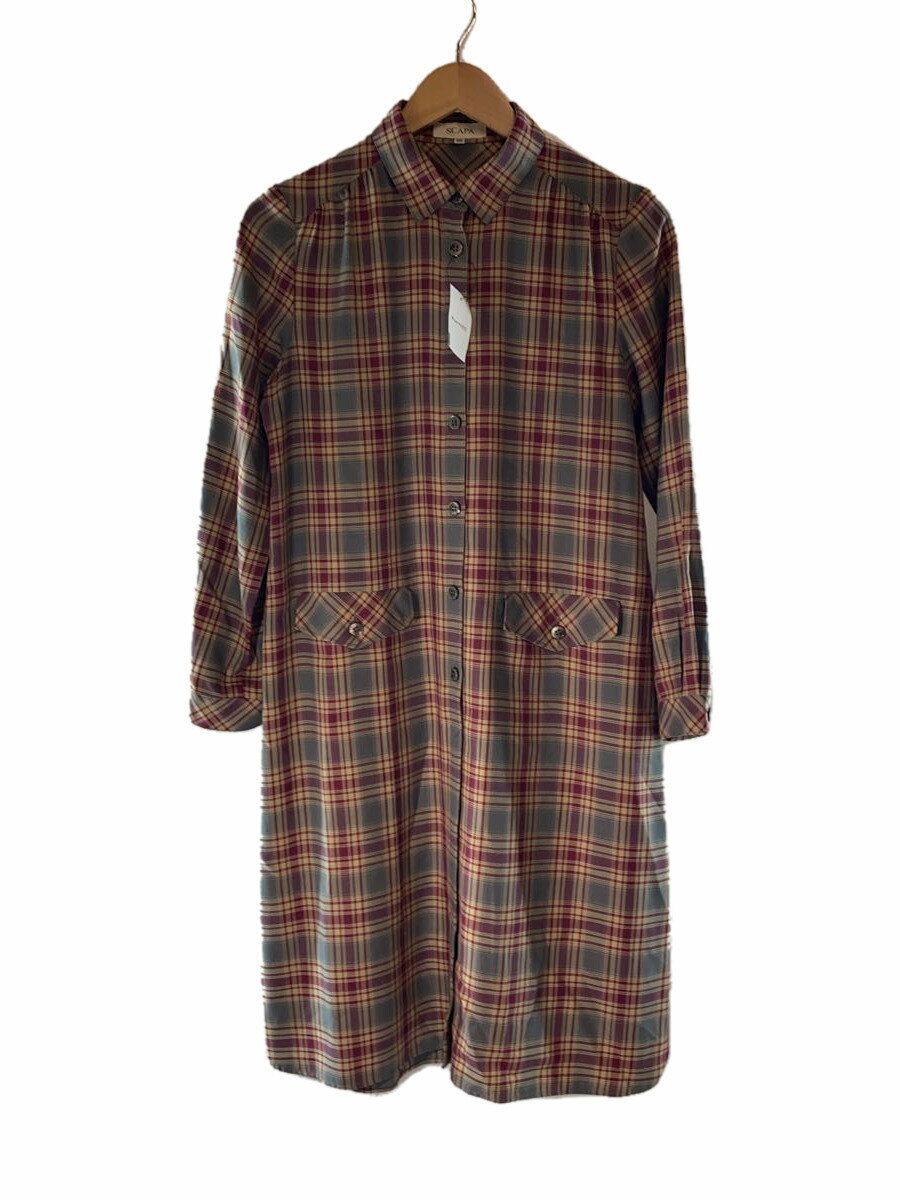 【中古】SCAPA◆シャツワンピース/38/ポリエステル/RED/チェック【レディースウェア】