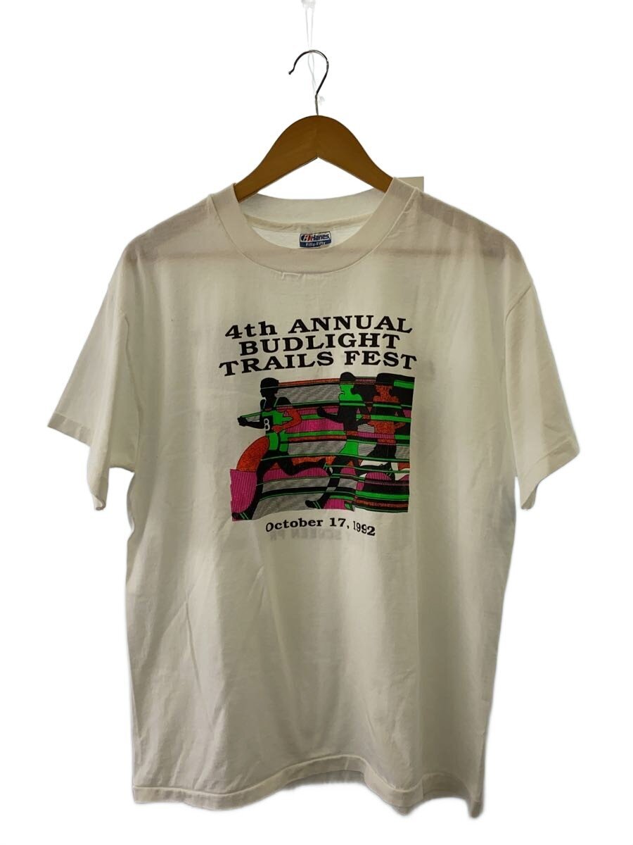Hanes◆fifty-fifty/シングルステッチ/L/コットン/WHT/プリント