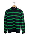 【中古】POLO RALPH LAUREN◆ハーフジップニット・セーター(薄手)/L/コットン/BLK/ボーダー4【レディースウェア】