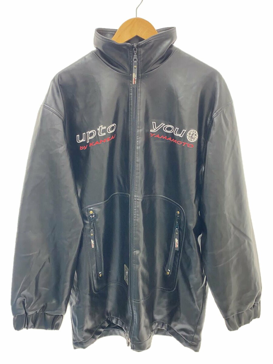 【中古】KANSAI YAMAMOTO◆レザージャケット・ブルゾン/XL/フェイクレザー/BLK/無地【メンズウェア】