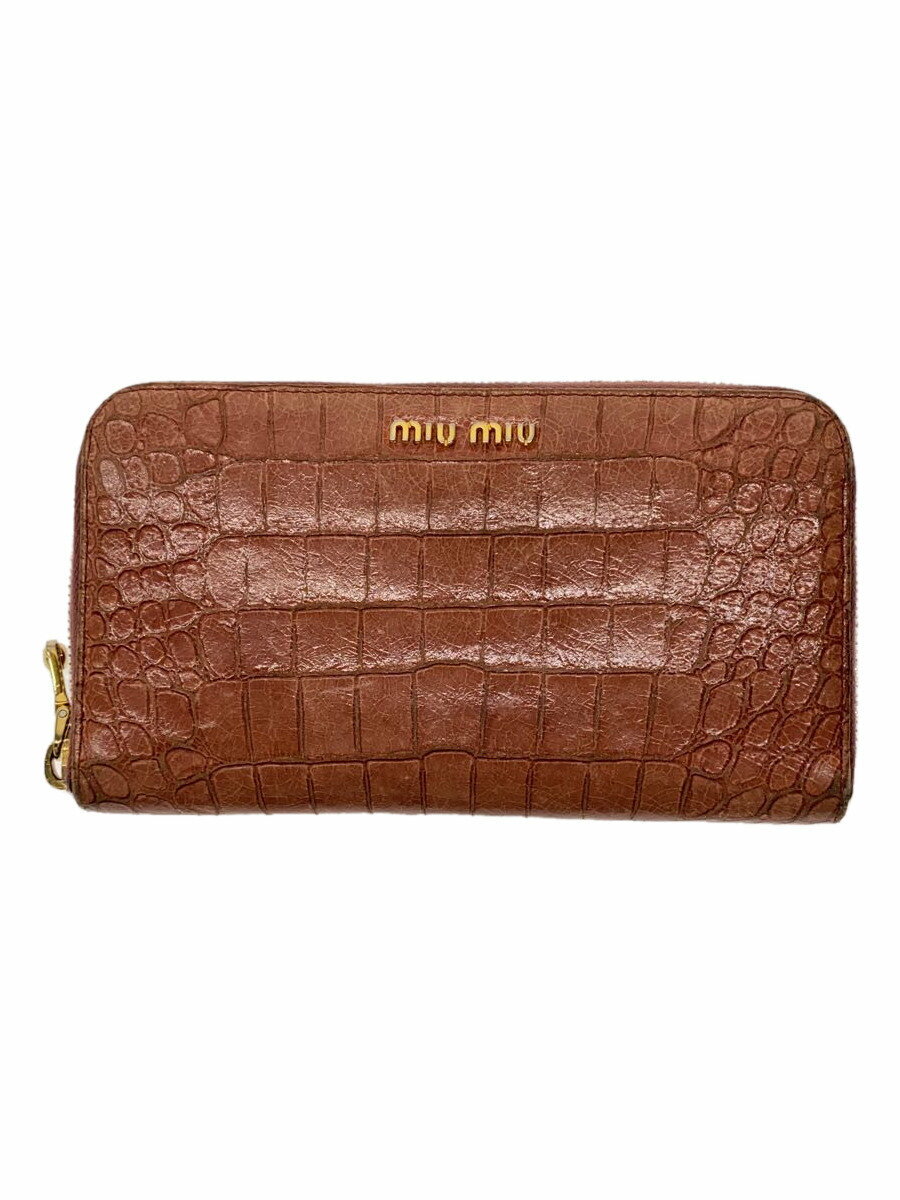 【中古】MIU MIU◆長財布/牛革/PNK/無地/レディース【服飾雑貨他】