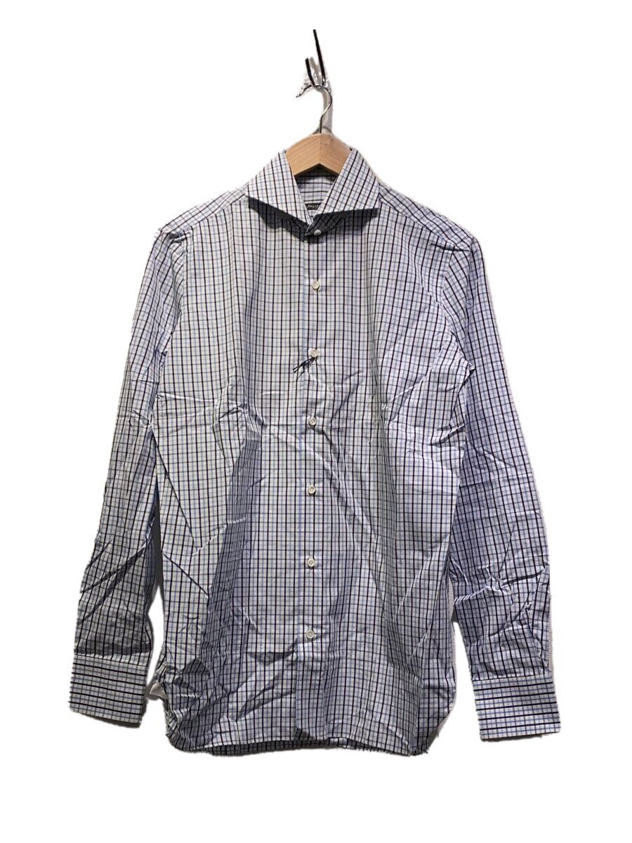 【中古】SARTORIO◆ドレスシャツ/長袖シャツ/38/コットン/WHT/チェック【メンズウェア】