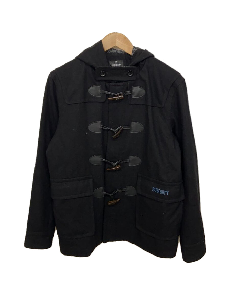 【中古】subciety◆ピーコート/M/ウール/BLK/無地/裏地ペイズリー【メンズウェア】