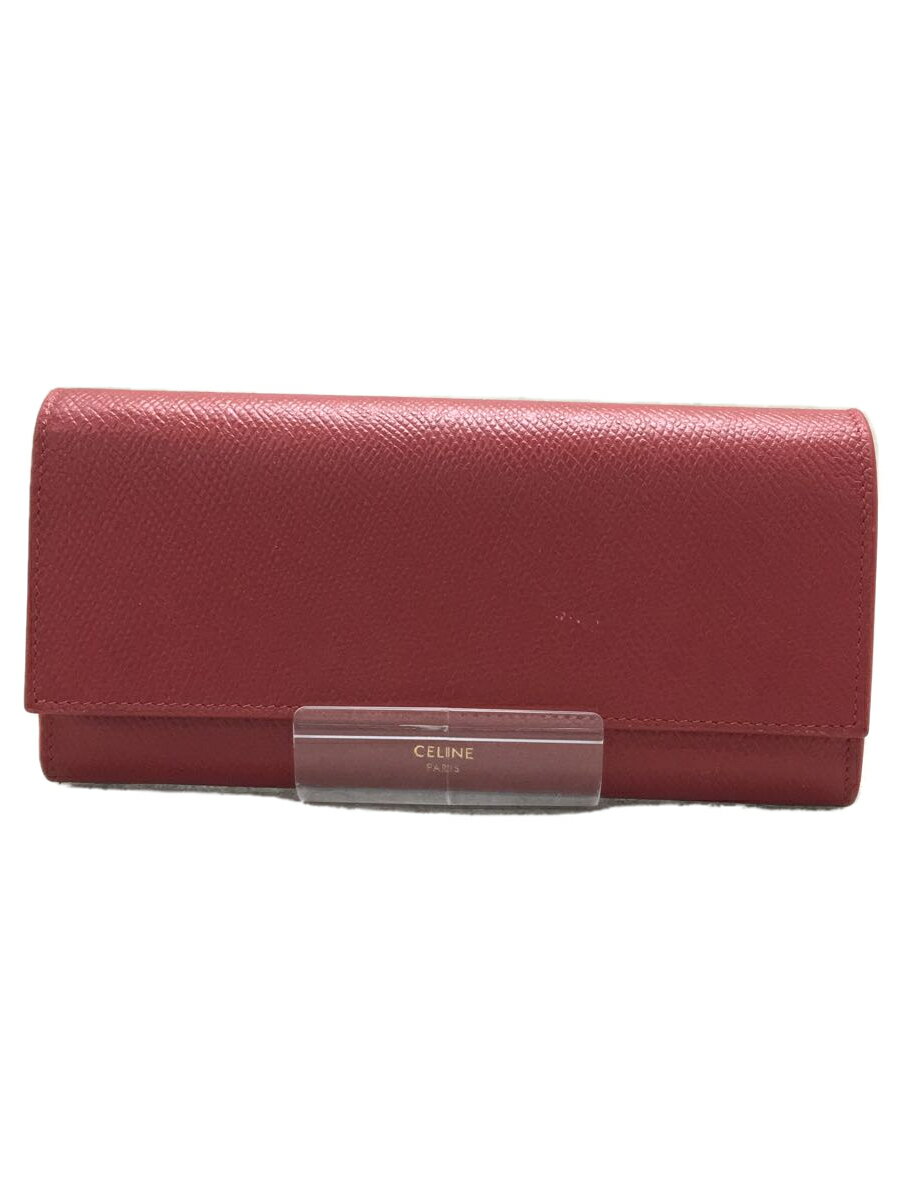 【中古】CELINE◆長財布/レザー/RED/無地/10B563/小銭入れ汚れ・傷有/セリーヌ【服飾雑貨他】