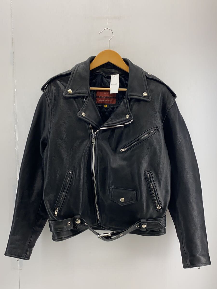 【中古】DEGNER◆ダブルライダースジャケット/M/レザー/BLK【メンズウェア】