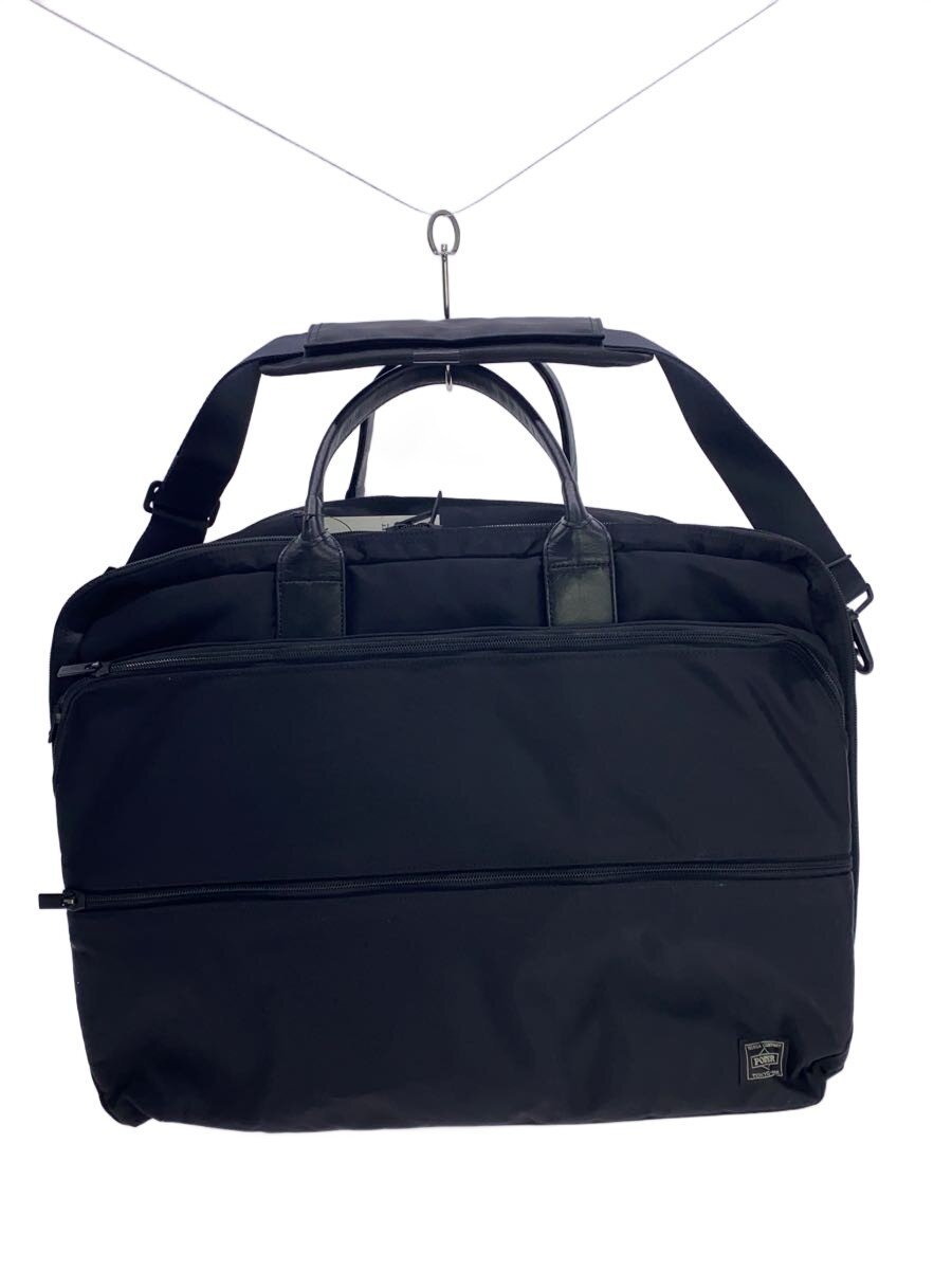 【中古】PORTER◆TIME/BRIFECASE L/2WAY/ショルダーストラップ付き/タイム/ブリーフケース/BLK/無地【バッグ】