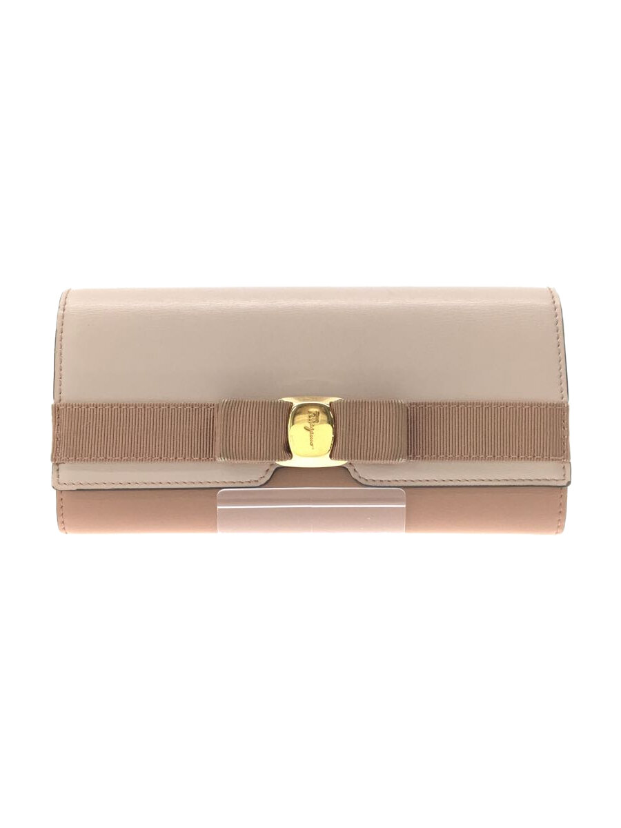【中古】Salvatore Ferragamo◆長財布/レザー/BEG/無地/レディース/JP-22-E008【服飾雑貨他】