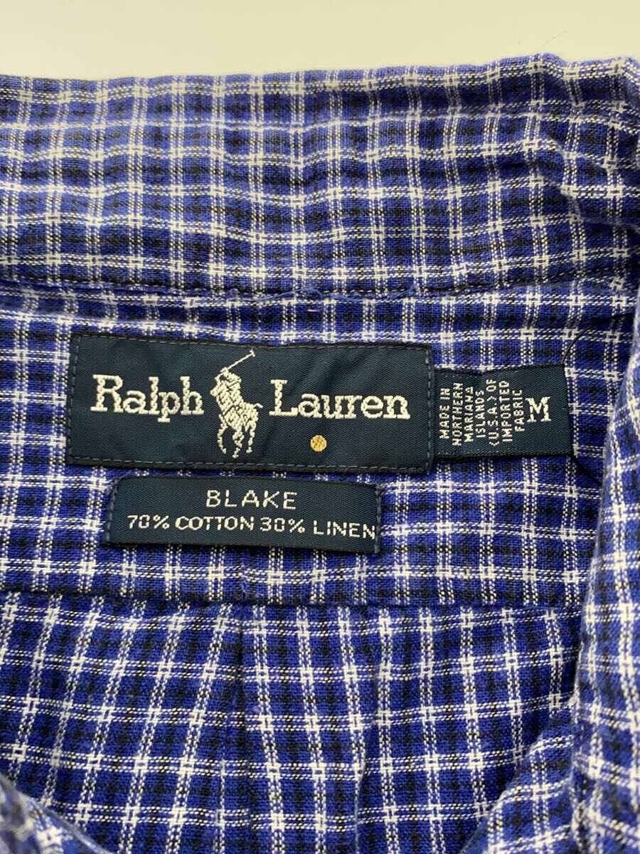 【中古】RALPH LAUREN◆長袖シャツ/L/コットン/BLU/チェック【メンズウェア】