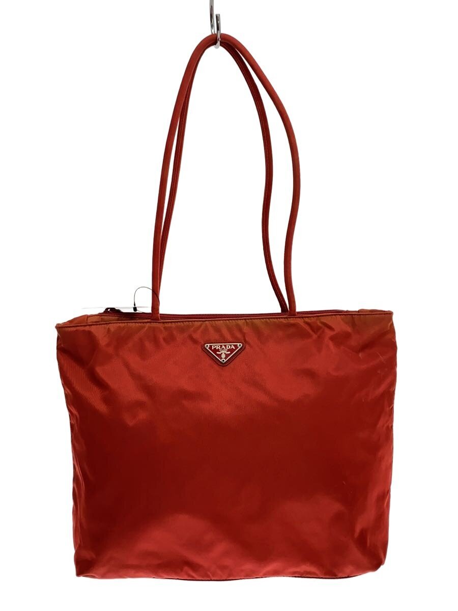 【中古】PRADA◆トートバッグ/ナイロン/RED/無地【バッグ】
