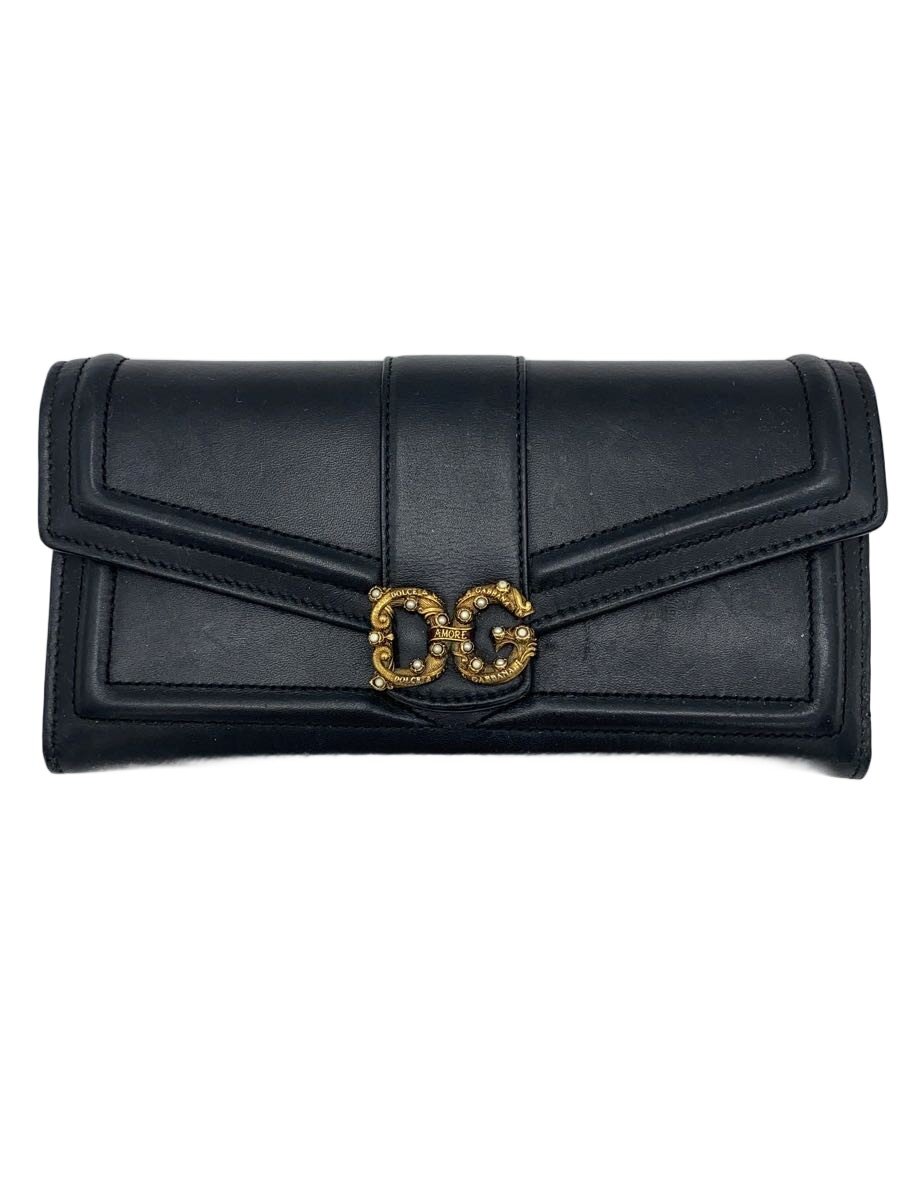 【中古】DOLCE&GABBANA◆DG Amore/長財布/レザー/BLK/レディース【服飾雑貨他】
