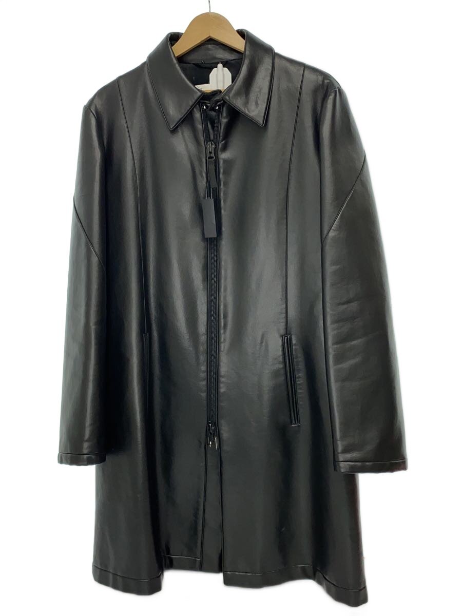 【中古】EMPORIO ARMANI◆コート/52/レザー/BLK/無地【メンズウェア】