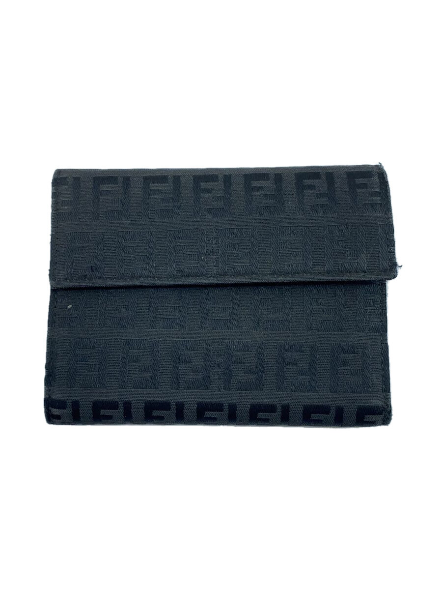 【中古】FENDI◆2つ折り財布/キャンバス/BLK/総柄/レディース【服飾雑貨他】