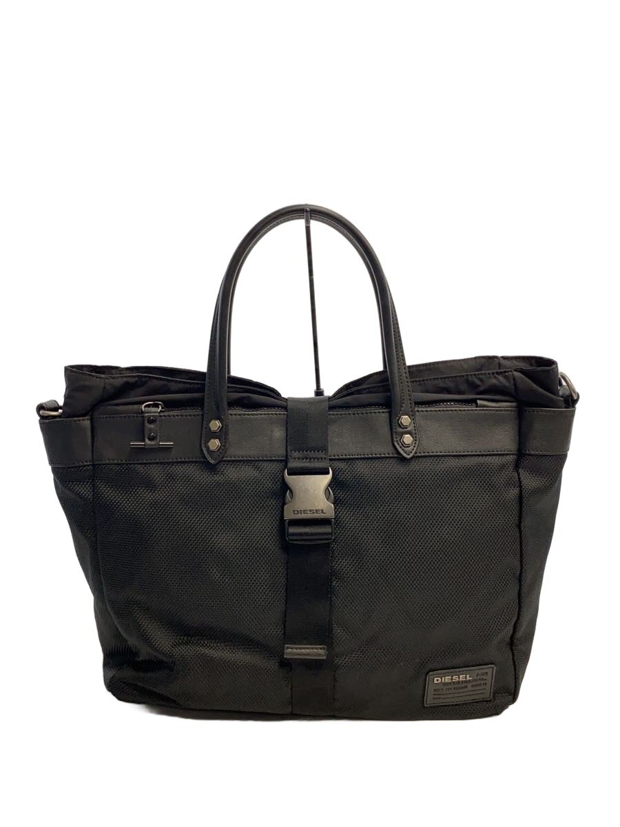 【中古】DIESEL◆メッシュ/ビジネスバッグ/トートバッグ/メタルベルト/裏地イエロー/トートバッグ/--/BLK【バッグ】
