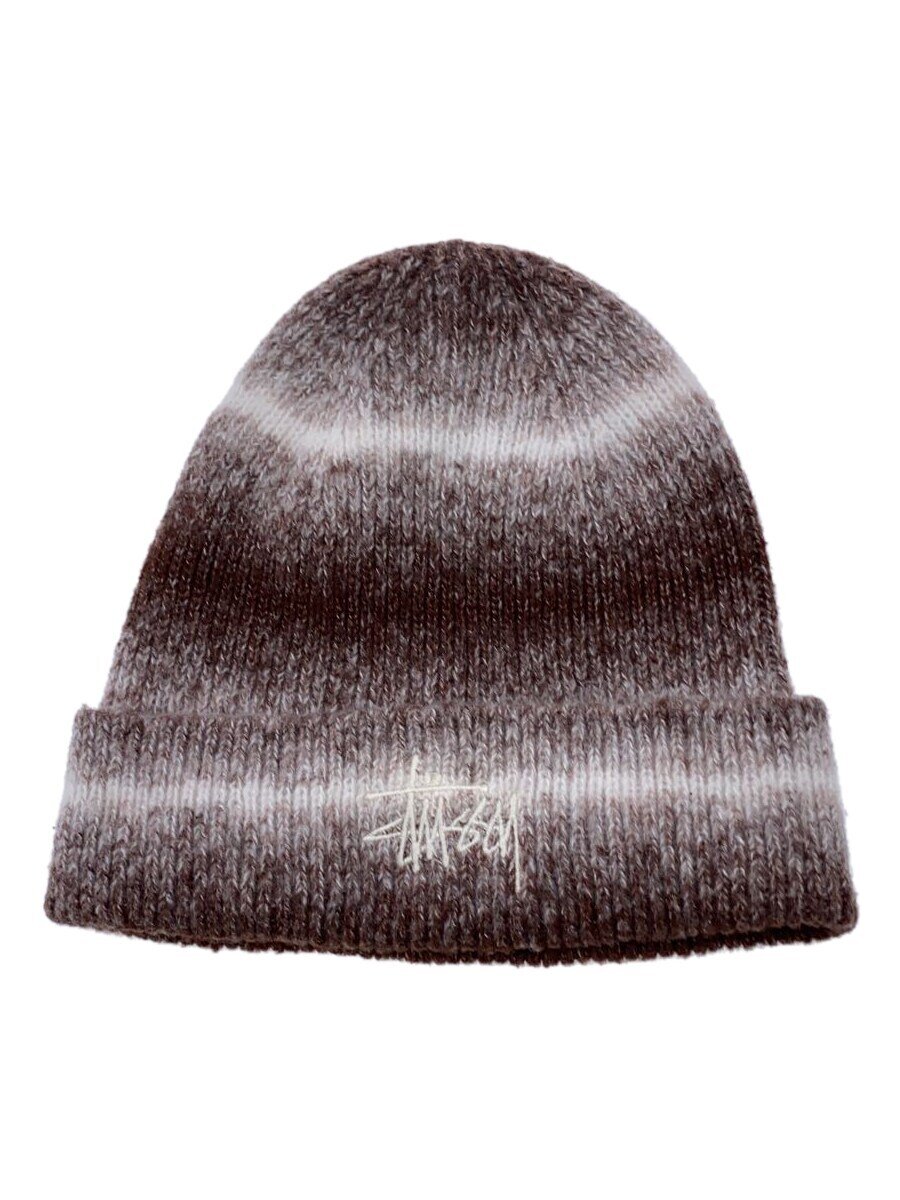 【中古】STUSSY◆24AW_CUFF BEANIE KNIT/FREE/ポリエステル/BRW/ストライプ/メンズ/1321222//【服飾雑貨他】