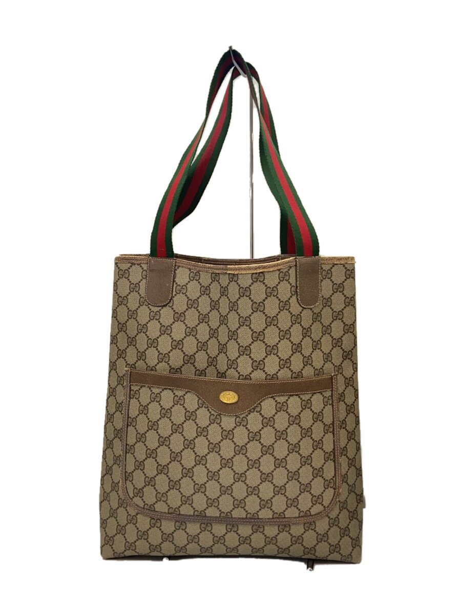 GUCCI - 【中古】GUCCI◆GUCCI グッチ トートバッグ_オールドグッチ_GGプラス/PVC/BRW【バッグ】