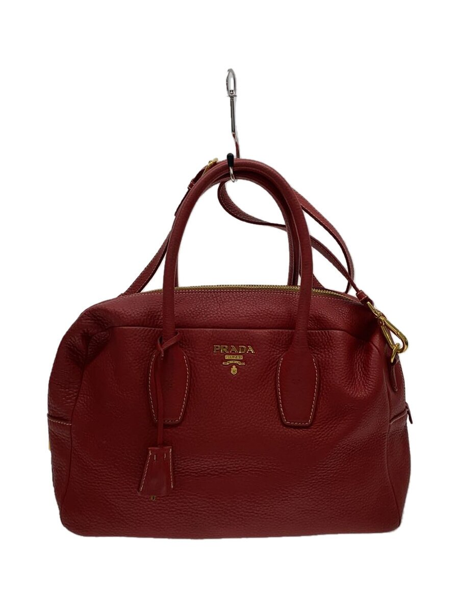 PRADA - 【中古】PRADA◆ボストンバッグ/レザー/RED/無地【バッグ】