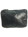 【中古】PRADA◆セカンドバッグ/レザー/ブラック/無地/プラダ/色褪せ/擦れ有///【バッグ】(4)