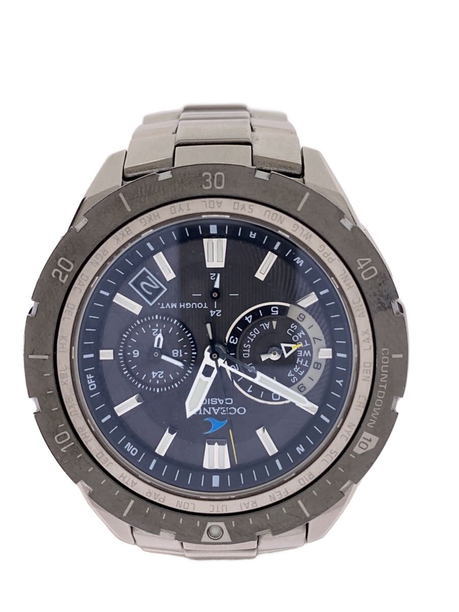 【中古】CASIO◆ソーラー腕時計/アナログ/レザー/ocw-t600td-1ajf【服飾雑貨他】