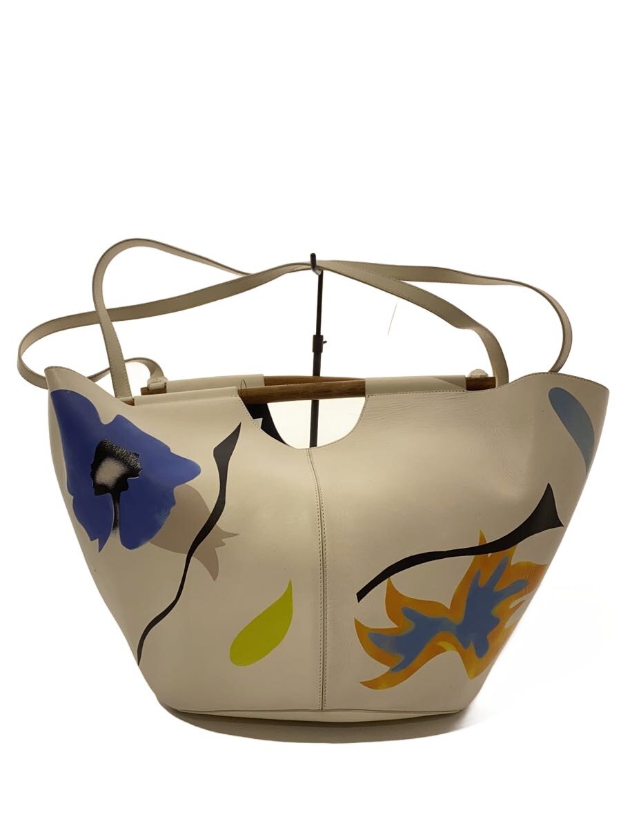 【中古】J&M DAVIDSON◆20SS/MARKET TOTE L-PRINTED CARF/牛革/WHT【バッグ】