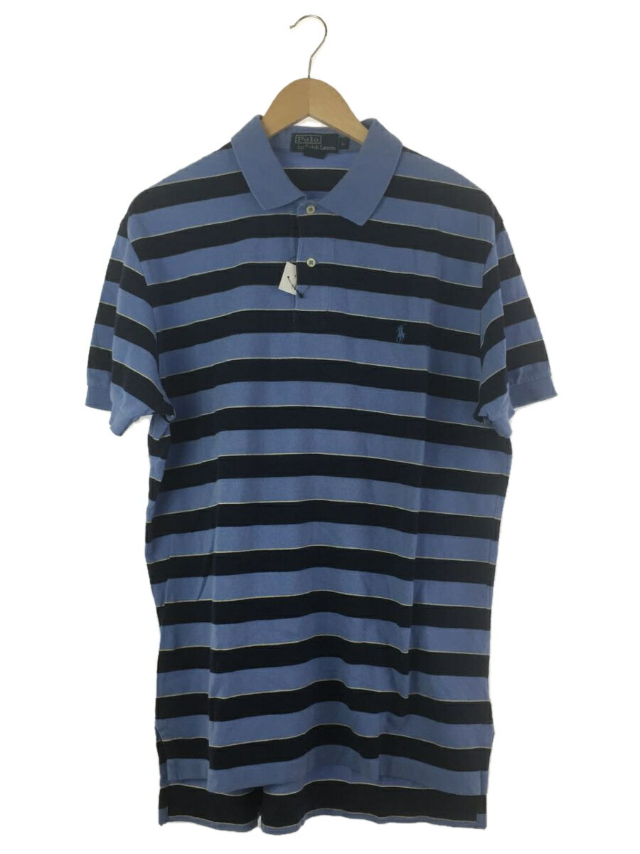 【中古】POLO RALPH LAUREN◆ポロシャツ/L/コットン/BLU/ボーダー【メンズウェア】