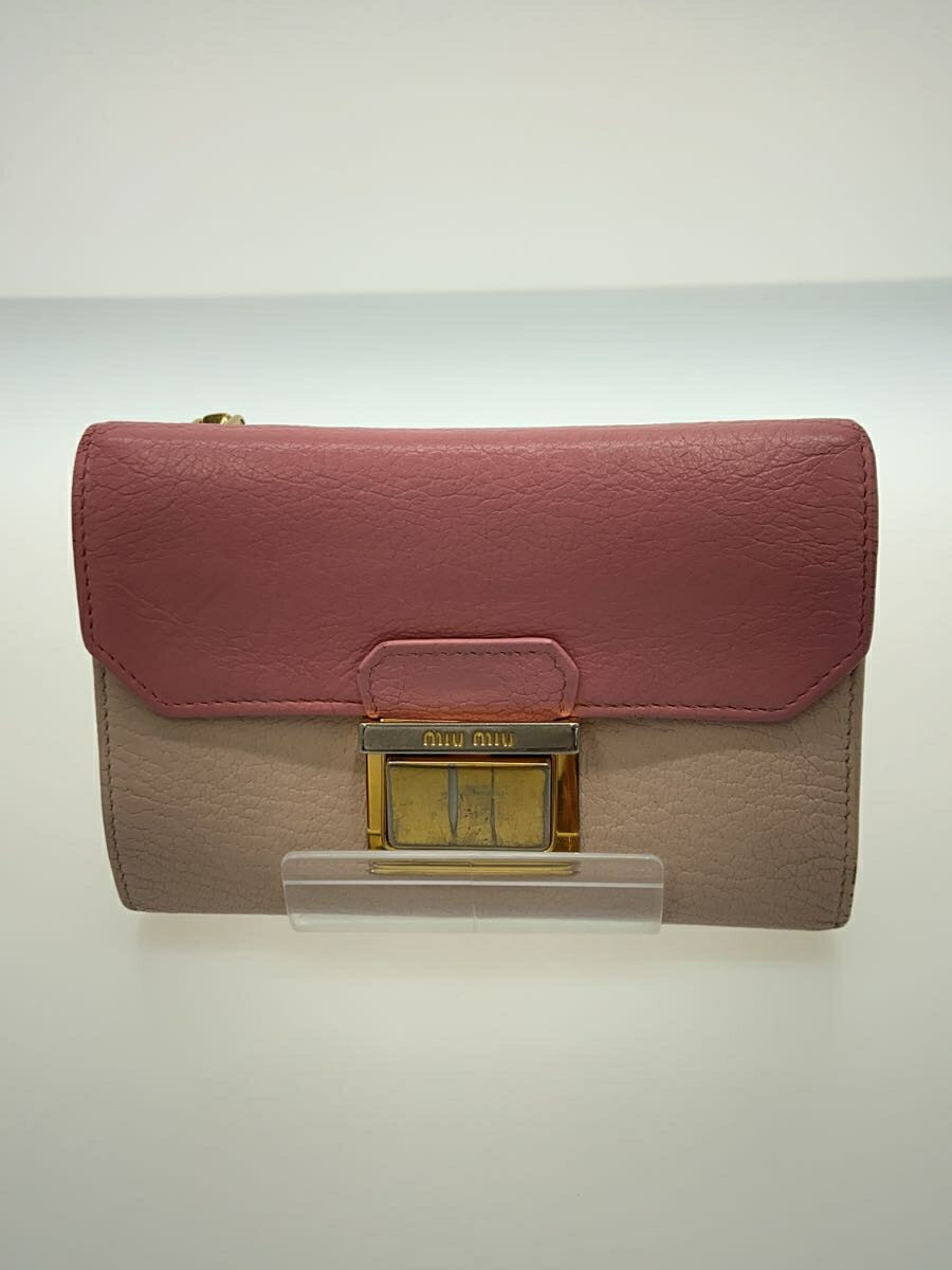 【中古】MIU MIU◆3つ折り財布/--/PNK/