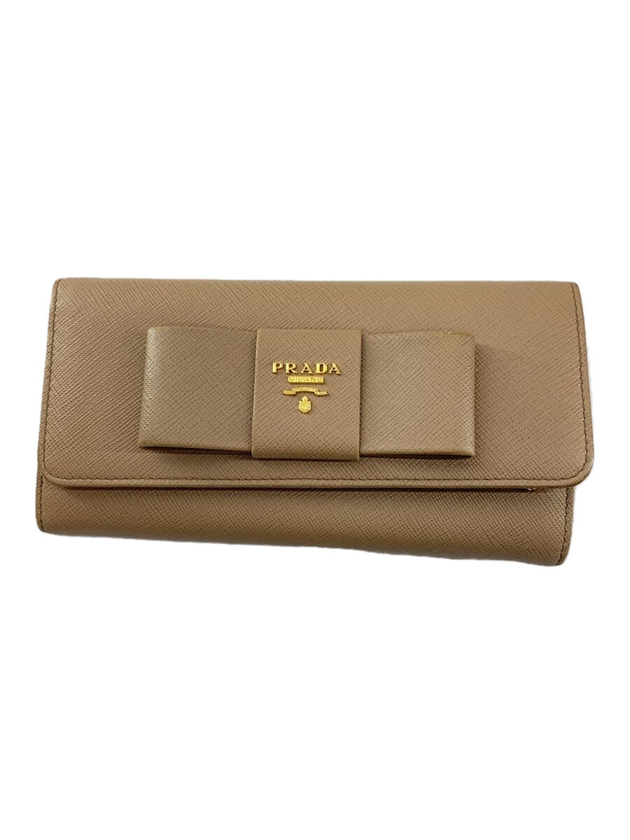 【中古】PRADA◆長財布/PVC/BEG/無地/レディース【服飾雑貨他】