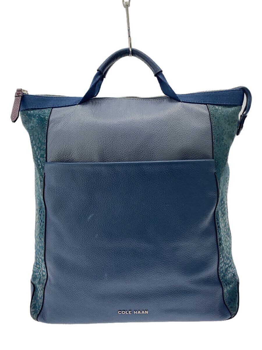 【中古】COLE HAAN◆バッグ/レザー/BLU/レオパード【バッグ】