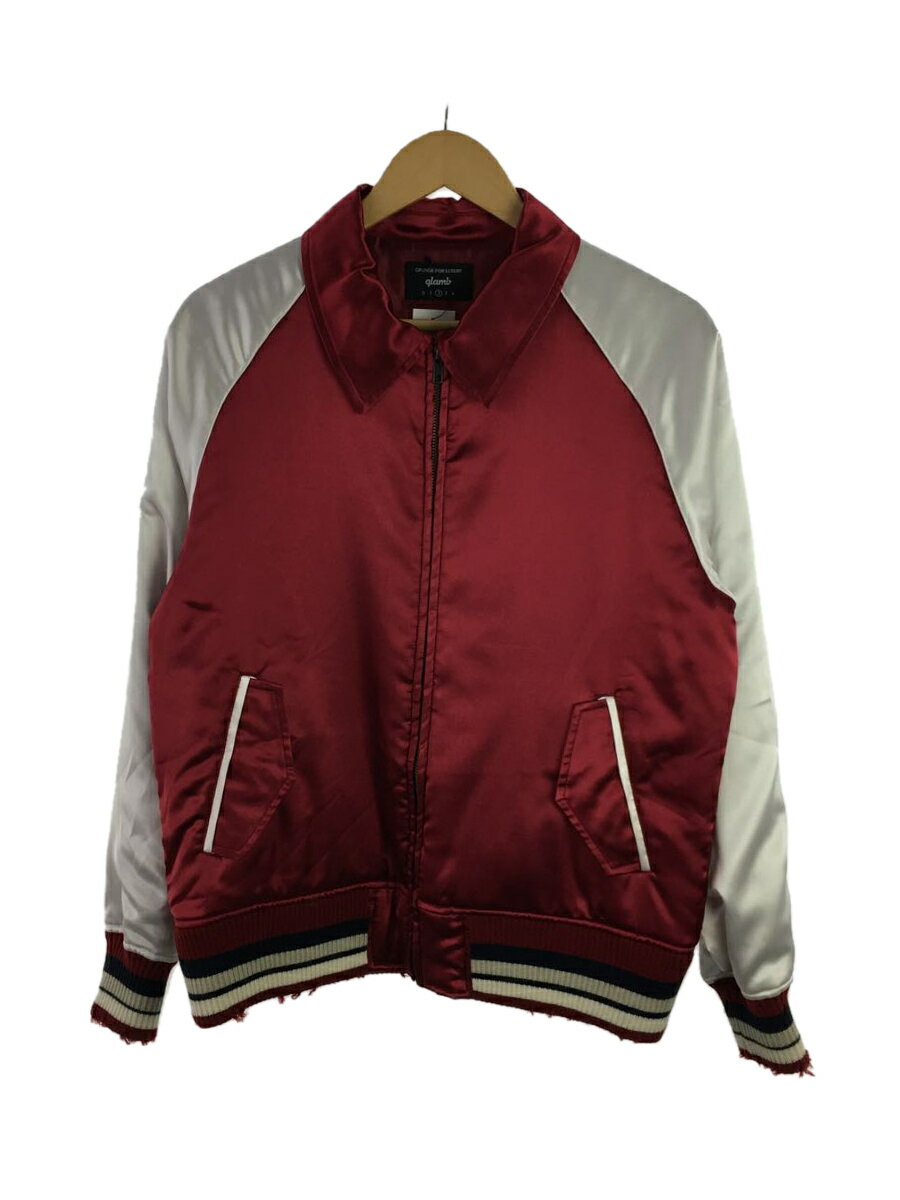 【中古】glamb◆スカジャン/2/ポリエステル/RED/GB17WT/JKT11/ダメージ加工【メンズウェア】