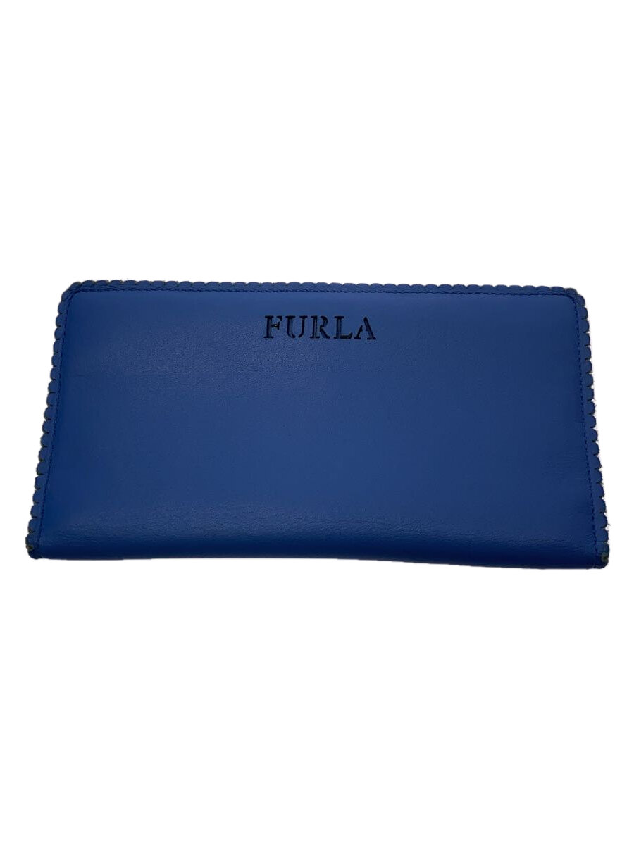 【中古】FURLA◆長財布/レザー/BLU/無地/レディース【服飾雑貨他】