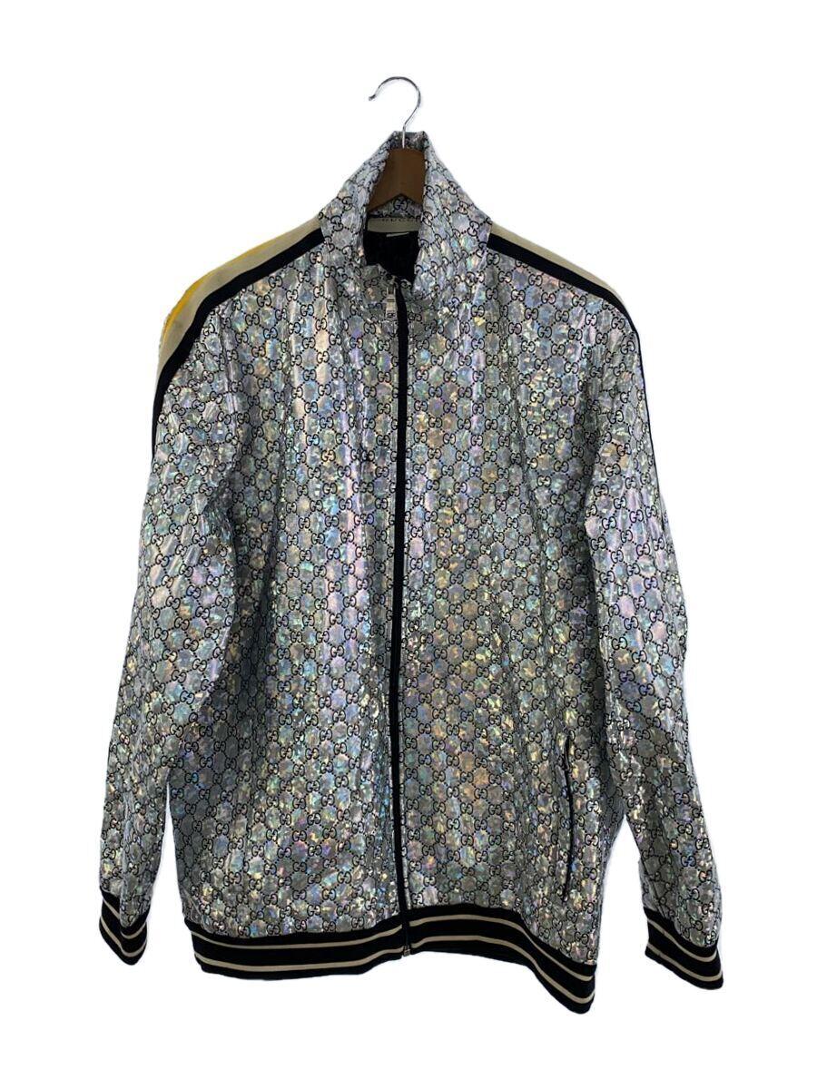 【中古】GUCCI◆19SS/ラミネート スパークリングGGジャージー/L/ナイロン/SLV/襟 袖割れ ヨゴレ有【メンズウェア】