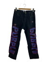 【中古】PURPLE STAIN/SPRAY LOGO DENIM PANTS/ボトム/3/コットン/BLK/タバコ臭【メンズウェア】|詳細画像