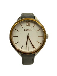 【中古】FOSSIL◆クォーツ腕時計/アナログ/レザー/WHT/BQ3129【服飾雑貨他】