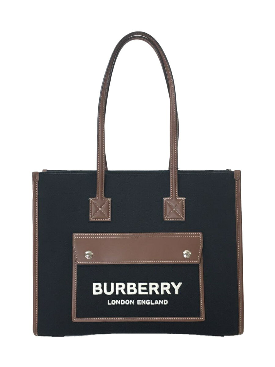 【中古】BURBERRY◆トートバッグ/キャンバス/ブラック/Freya Small Tote Bag【バッグ】