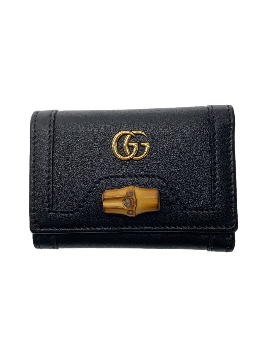 【中古】GUCCI◆バンブー付ミディアムウォレット/3つ折り財布/レザー/BLK/レディース/658633【服飾雑貨他】