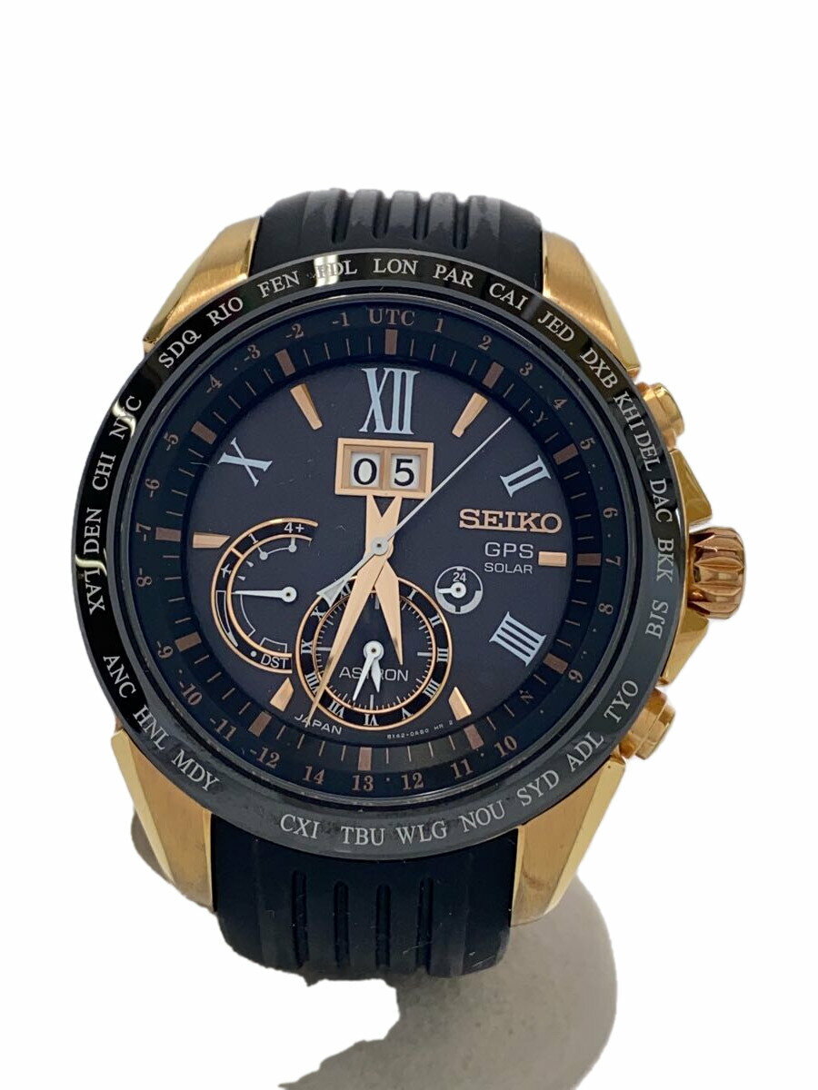 【中古】SEIKO◆ASTRON/アストロン/GPS/ソーラー/アナログ/ラバー/BLK/GLD/8X42-0AE0-3【服飾雑貨他】