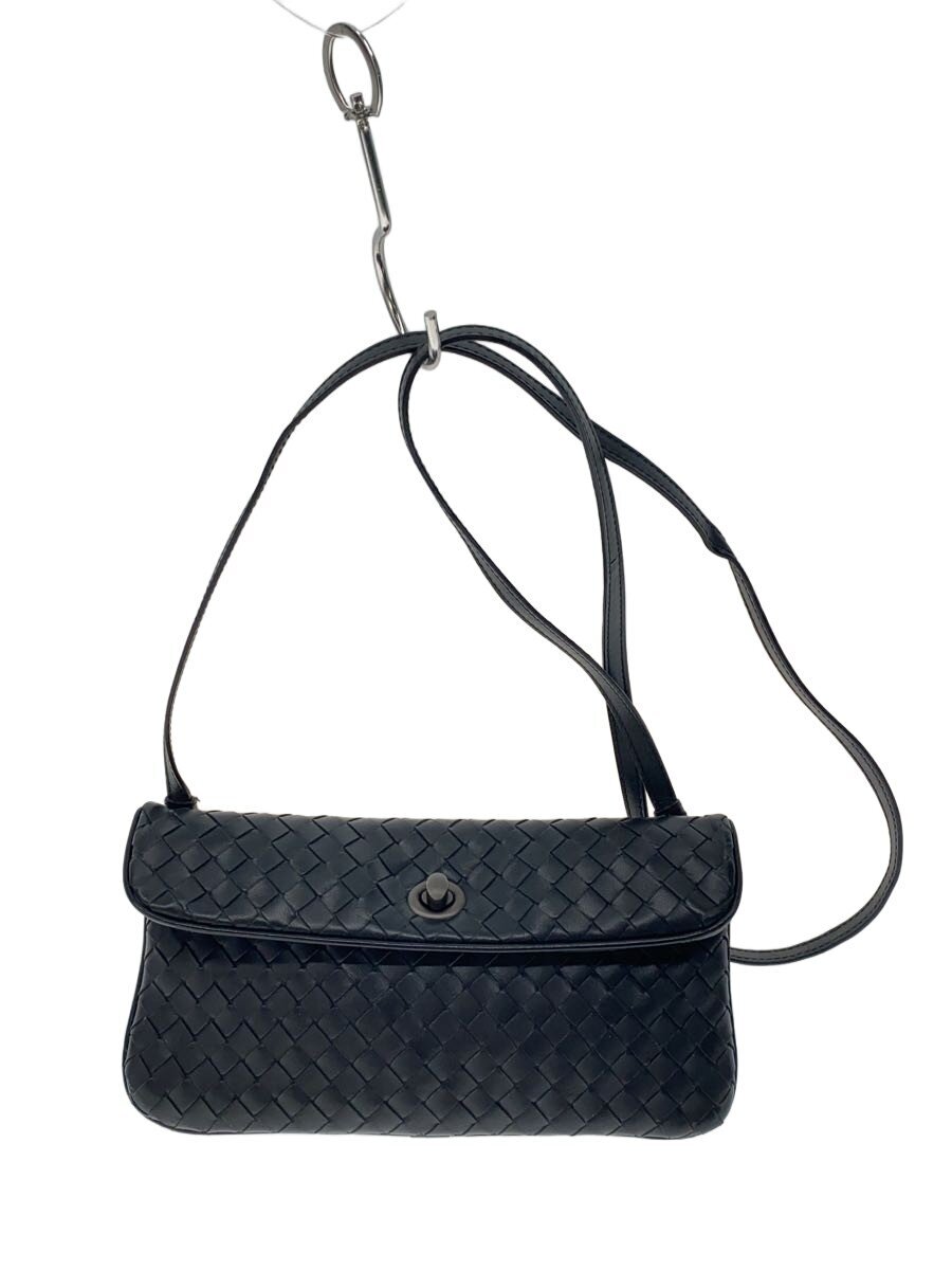 【中古】BOTTEGA VENETA◆イントレチャートターンロックショルダーバッグ/レザー/BLK【バッグ】
